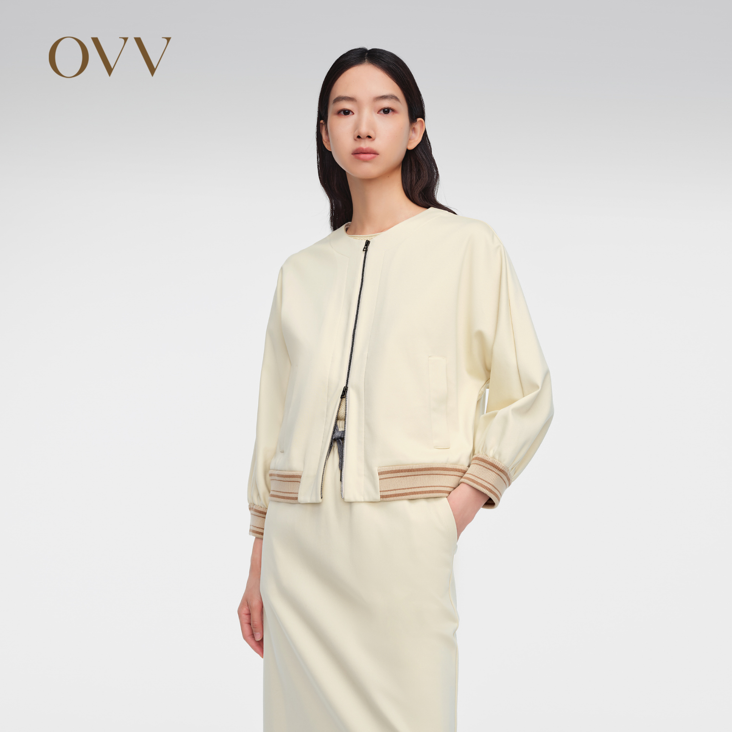 【高级运动系列】OVV2024春夏新款女装七分袖圆领夹克外套