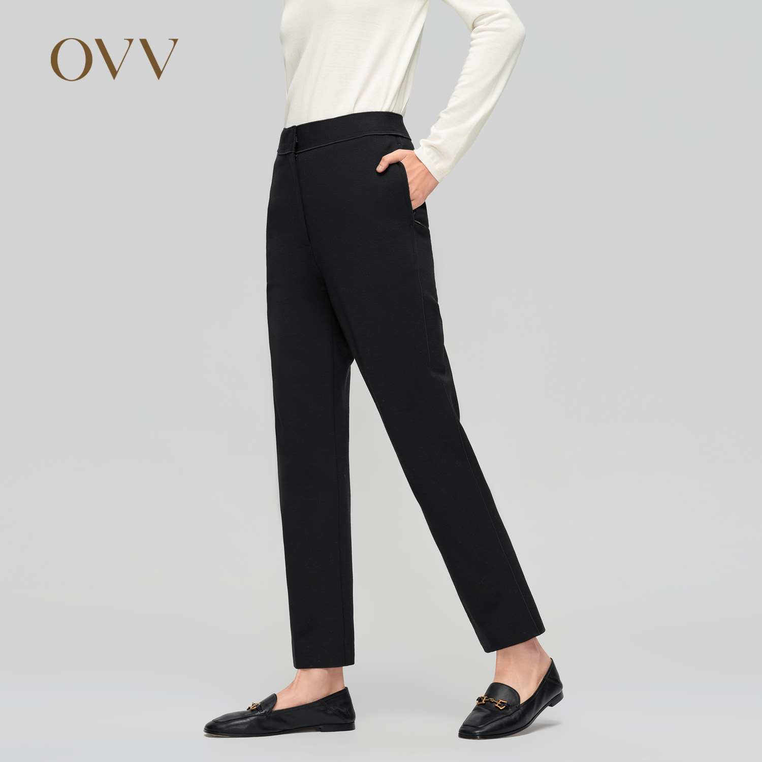 OVV2023秋冬新款女装挺括羊毛罗马布拉链口袋休闲通勤九分裤怎么样,好用不?