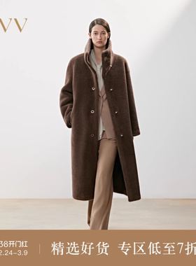 OVV2025秋冬新款女装优雅保暖舒适高立领羊驼绒长大衣