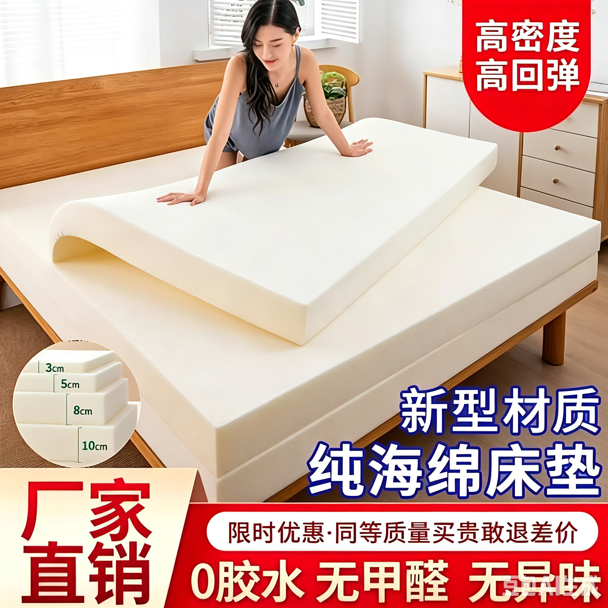高弹不塌陷海绵床垫软硬适中家用双人单人宿舍出租房透气床褥子