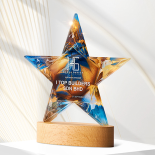 炫彩五角星奖杯定制做水晶彩印创意高档年会颁奖优秀员工销售冠军