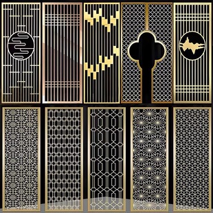 不锈钢激光格栅屏风定制中式 饰 镂空隔断玄关铝雕别墅酒店售楼部装