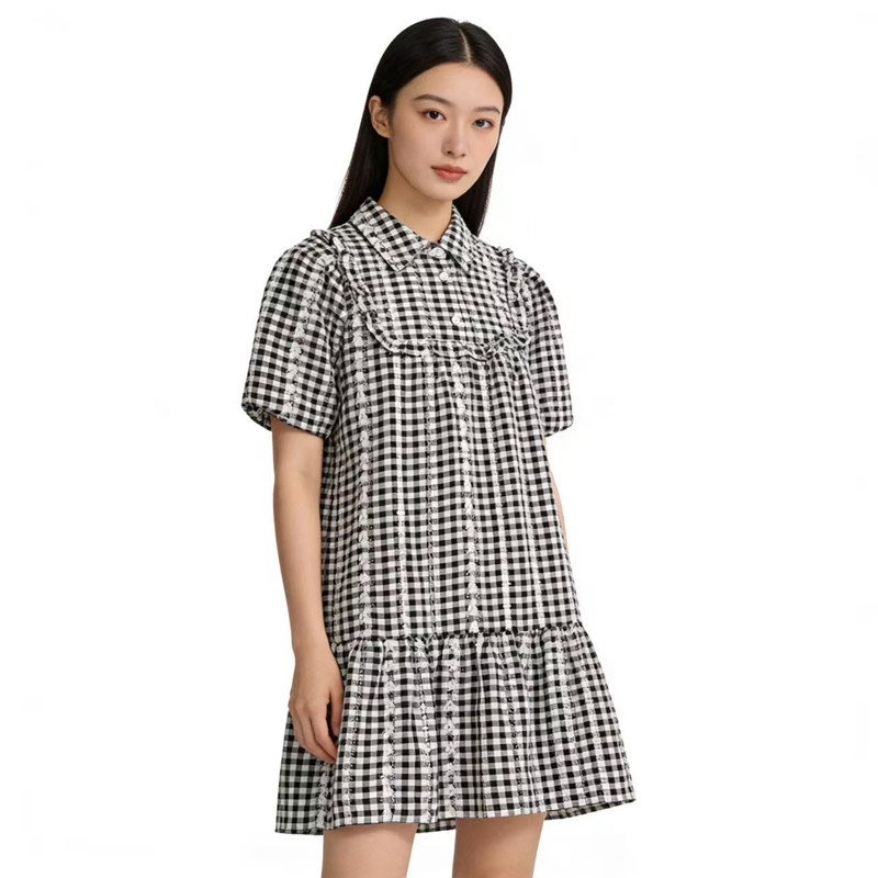 SP系列-时尚黑白格纹短袖连衣裙宽松型时尚经典P174,女装/女士精品,连衣裙,淘宝优惠券,粉丝福利购,淘宝优惠卷