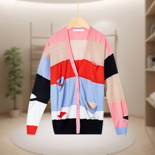 拼色针织开衫 简约拼色设计撞色宽松百搭时尚 V领BJ792 BJH