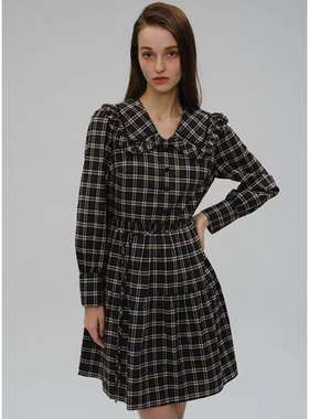 【恋】复古拼接学院风格纹连衣裙E58-EEOWC38N1M0