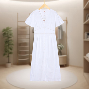 【JJ】显瘦简洁高级感收腰宽松百搭气质时尚V领连衣裙JJ1440