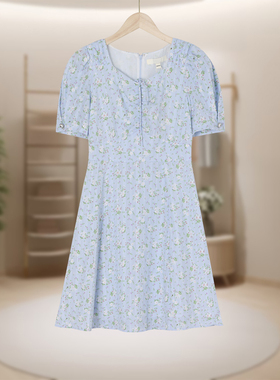 【恋】方领甜美风碎花连衣裙碎花印花泡泡袖E54-EEOWC26N1M0