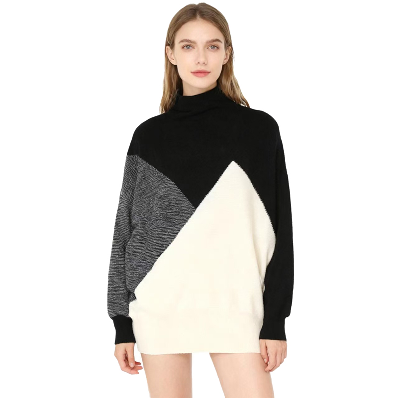 【D玛纳】长袖线衫毛衣宽松型针织拼色简约百搭DMA587