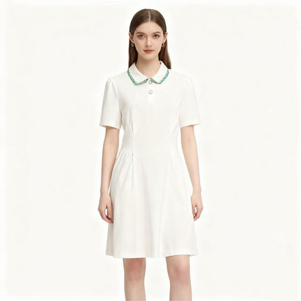 【恋】淑女连衣裙翻领日常通勤女士修身裙子短袖YL1079