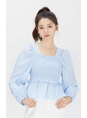 【恋】小众设计方领泡泡袖长袖衬衫B183-EEBWB23W4B