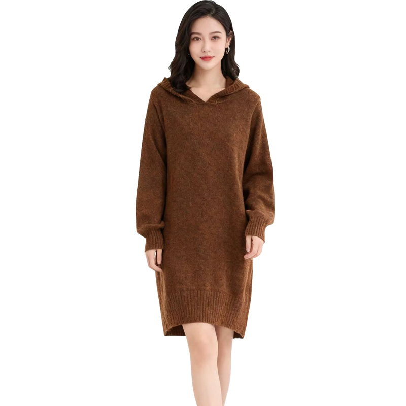 【D玛纳】连帽连衣裙休闲长袖针织中长款女士秋冬女装DMA662