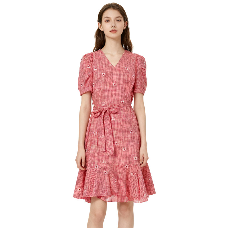 【恋】淑女连衣裙甜美优雅修身V领短袖型YL935