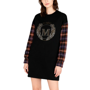 连衣裙复古感长袖 格纹拼袖 圆领DMA1171 D玛纳