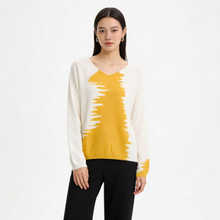 抽象针织衫 宽松毛衣撞色女装 百搭线衫 DMA1056 D玛纳