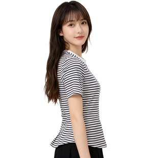 DMA系列-时尚细条纹T恤常规款休闲风DMA496