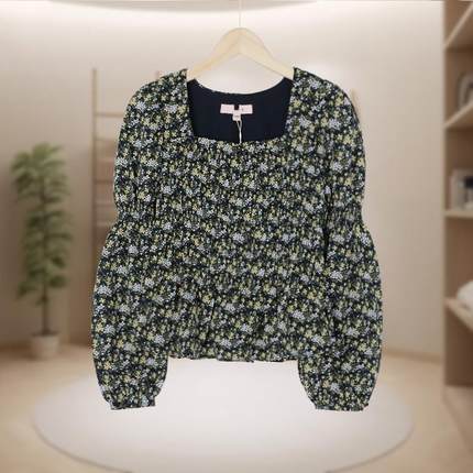 【恋】时尚碎花长袖衬衫2025新款女秋季泡泡袖设计感小众上衣B189