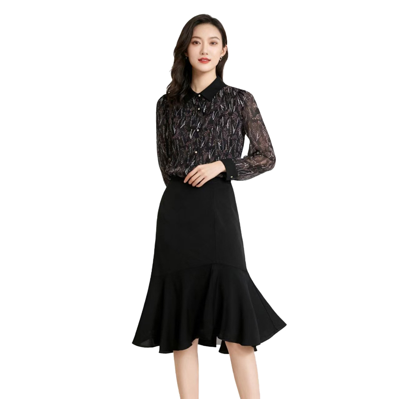 【D玛纳】优雅气质套装2025年冬季优雅风翻领女装黑色DMA815