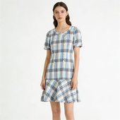 SF系列 格纹圆领SF146 型短袖 淑女连衣裙 修身