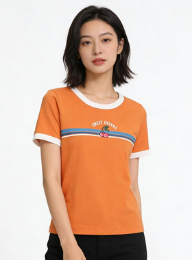 SP系列-简约显瘦百搭款撞色T恤常规款条纹简约风圆领P138