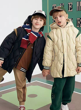 【马】儿童菱格防风保暖连帽羽绒服简约百搭休闲MA108