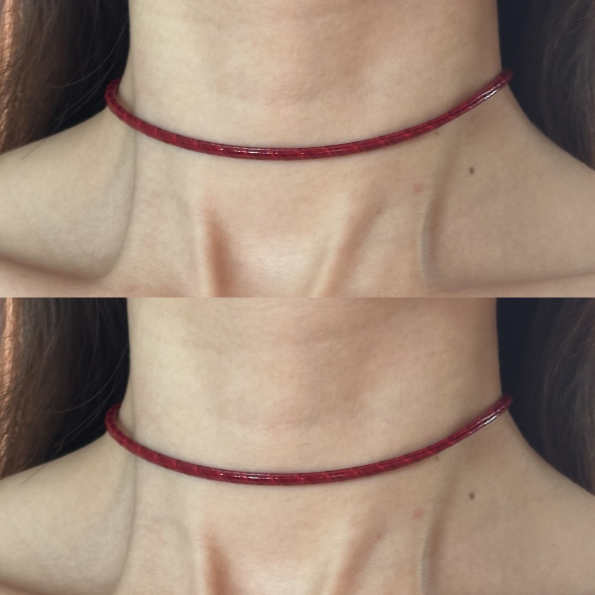 [楼哈哈]原创红色显白漆面蛇纹choker细颈带皮质项圈短款手工项链