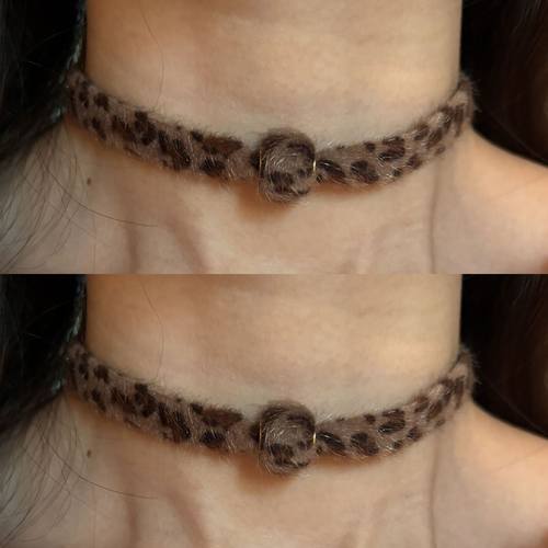 [楼哈哈]复古豹纹毛绒绒项链短款choker颈带y2k辣妹甜酷锁骨链