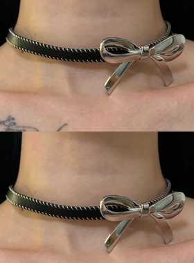 蝴蝶结黑色choker颈链楼哈哈皮质