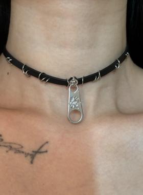 甜酷辣妹y2k黑色皮质choker项圈