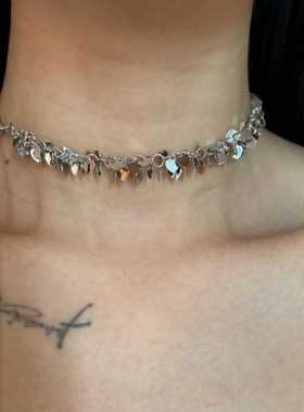 [楼哈哈]ins冷淡风可抽拉调节项链银色爱心麦穗高级感锁骨链颈链