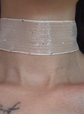 [楼哈哈]超仙绝美点钻蕾丝白色choker宽边锁骨链短款法式优雅颈带