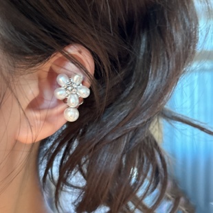 [楼哈哈]法式公主珍珠花朵耳夹无耳洞小众高级感甜酷耳骨夹耳挂女
