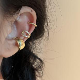 金色叠戴三件套耳骨夹套装 小众ins博主同款 无耳洞耳夹女 楼哈哈