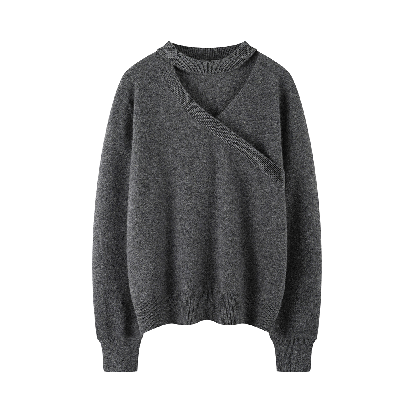 气质别致交叉100%纯山羊绒衫女