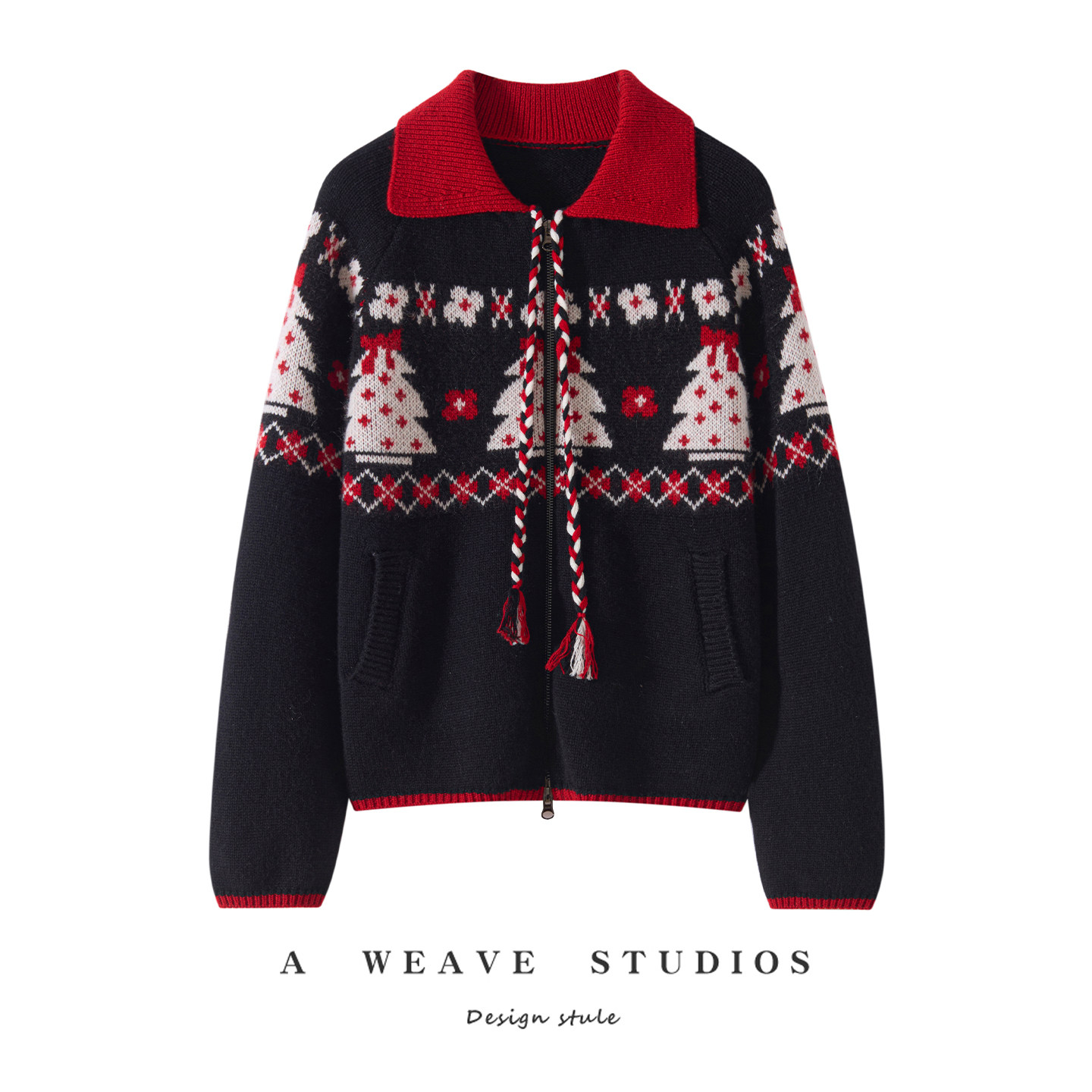 圣诞风费尔岛提花开衫女拉链羊绒衫复古费尔岛毛衣设计感加厚外套,女装/女士精品,羊绒衫,淘宝优惠券,粉丝福利购,淘宝优惠卷