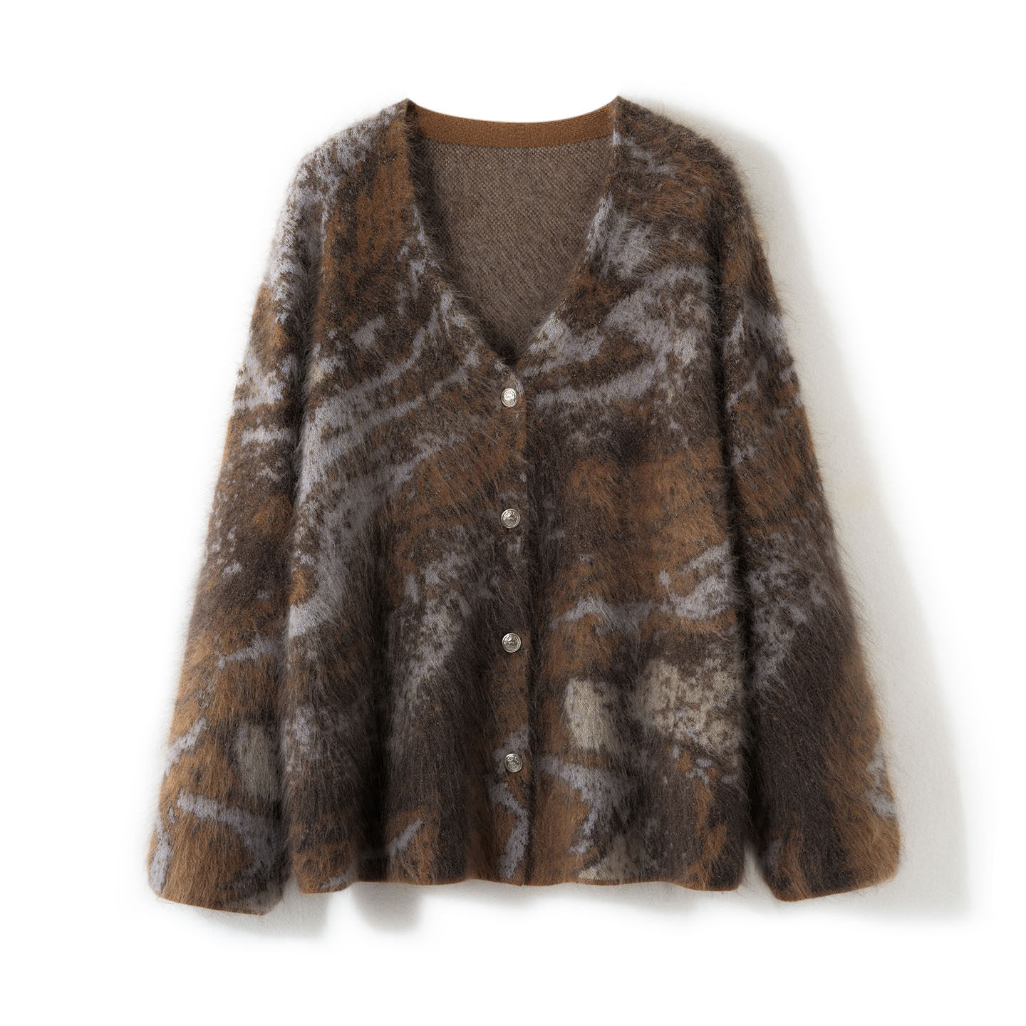 拉绒高级感100%山羊绒V领开衫女长袖软糯针织衫通勤棕色毛衣外套,女装/女士精品,羊绒衫,淘宝优惠券,粉丝福利购,淘宝优惠卷