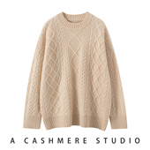 女宽松慵懒风毛衣加厚软糯针织打底衫 2025秋冬新款 圆领山羊绒衫 女