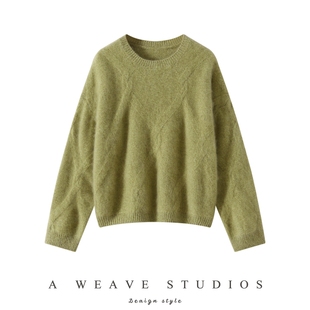 2025秋冬韩版新款圆领拉绒100%纯山羊绒衫女宽松慵懒风毛衣打底衫