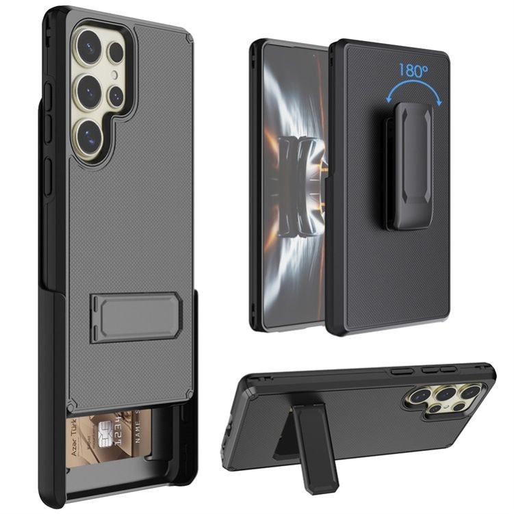 跨境适用三星S25ultra插卡手机壳s24u旋转背夹支架卡槽保护套外贸