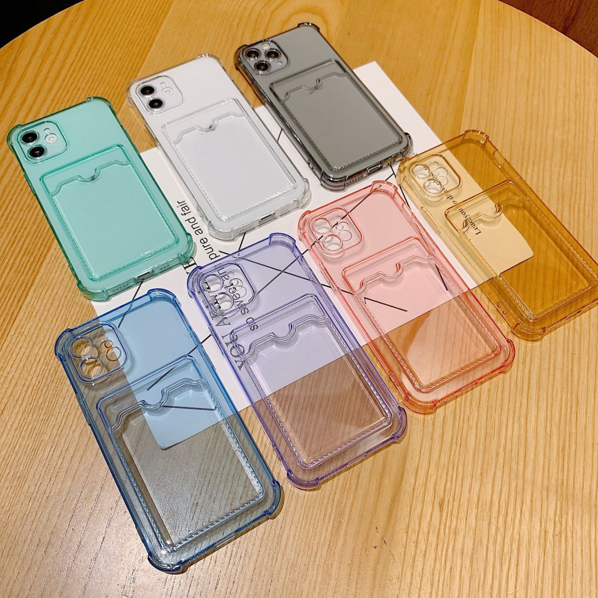 适用iPhone16Promax透明卡包手机壳苹果15pro糖果色插卡tpu保护套