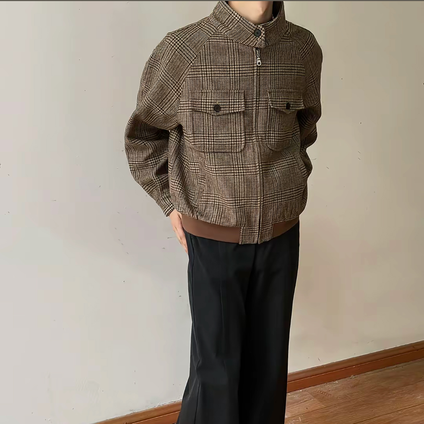 威尔士亲王千鸟格羊毛哈灵顿夹克