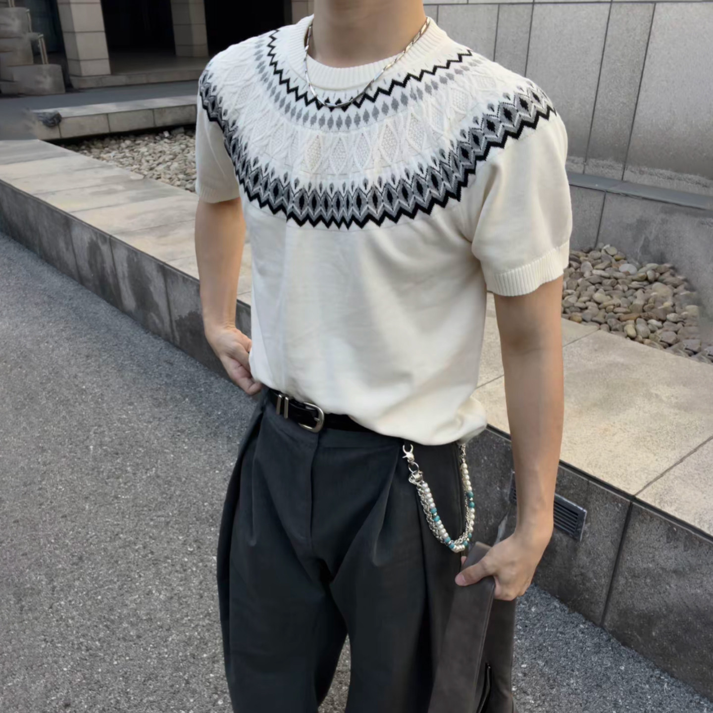 费尔岛针织老钱风冰爽短袖T恤