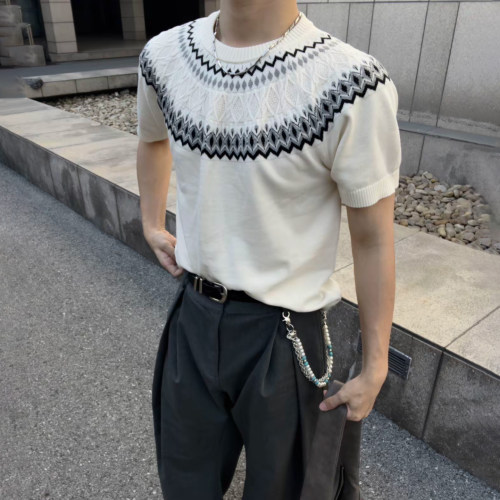费尔岛针织老钱风冰爽短袖T恤