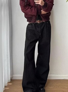 日本岗山原牛马毛水洗做旧牛仔裤Cere男款夏季宽松直筒阔腿拖地