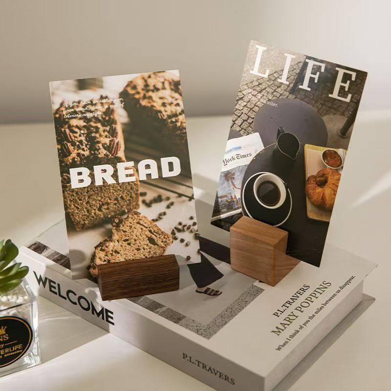 实木卡片便签夹照片名信片夹摆件桌面便条留言台历底座日历支架