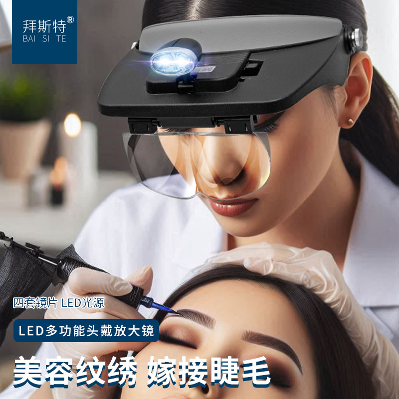 拜斯特拔倒睫毛放大镜高清正品老人专用阅读用带灯看书用眼镜头戴