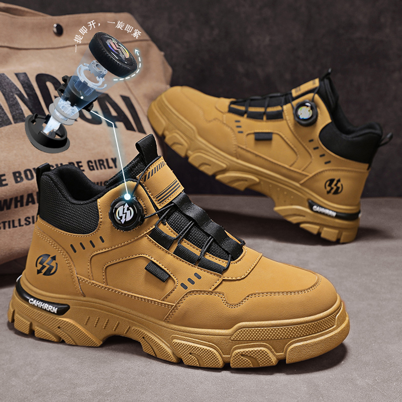 男鞋2024新款冬季高帮耐磨马丁靴男士英伦风休闲防滑加绒加厚棉鞋