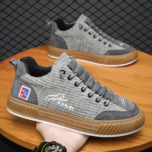 软底运动潮鞋 帆布男鞋 一脚蹬老北京布鞋 百搭灯芯绒休闲平板鞋 夏季