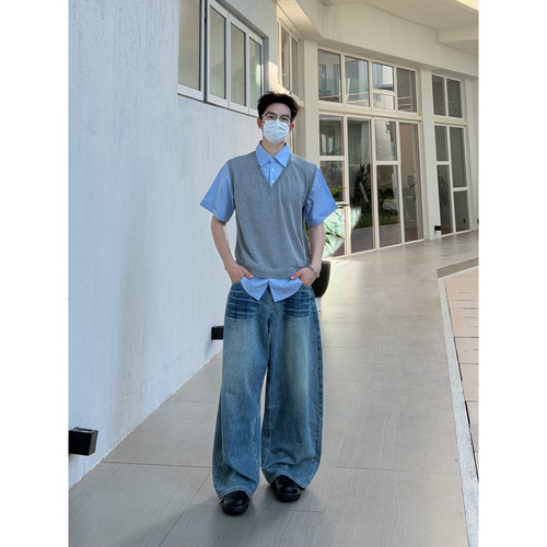 针织马甲短袖衬衫小众设计款韩系