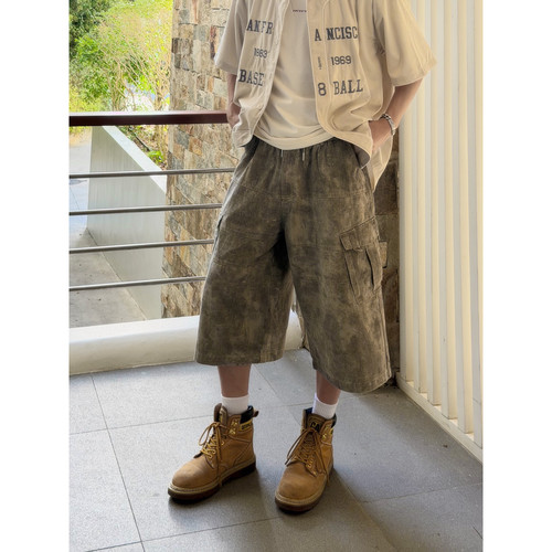 水洗扎染工装裤宽松阔腿复古水洗