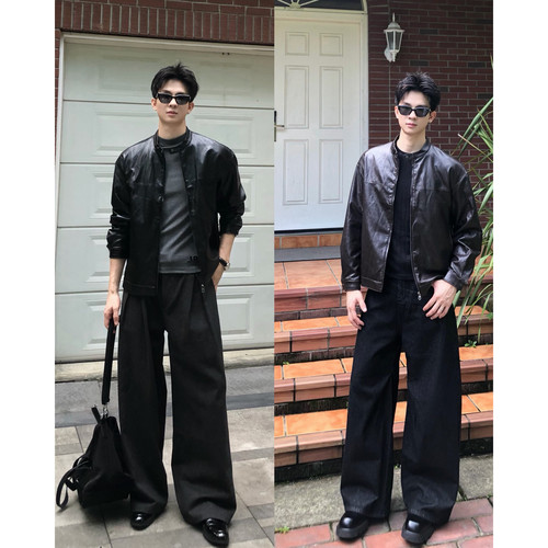 AYUN Studio 孙聖云翻领皮衣小夹克痞帅复古正肩显瘦秋季上衣外套
